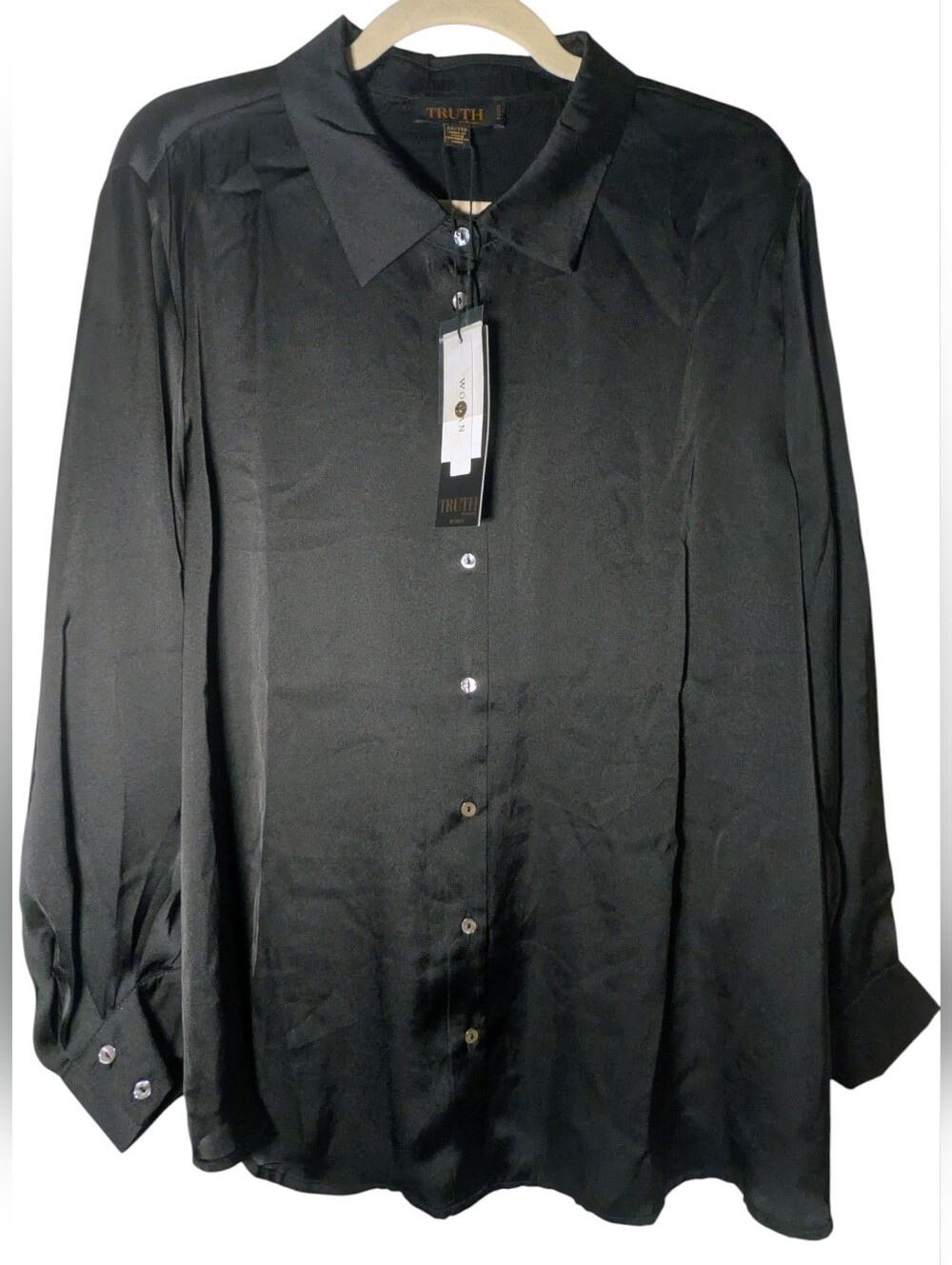 NWT Truth by Republic Black Satin Button Down Blouse Shirt Plus Size 2X